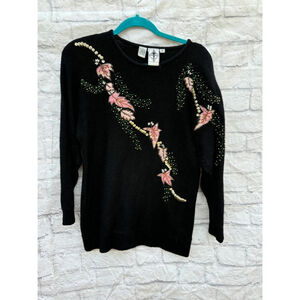 Vintage Women’s Silk Wool and Angora Embellished Sweater-size M